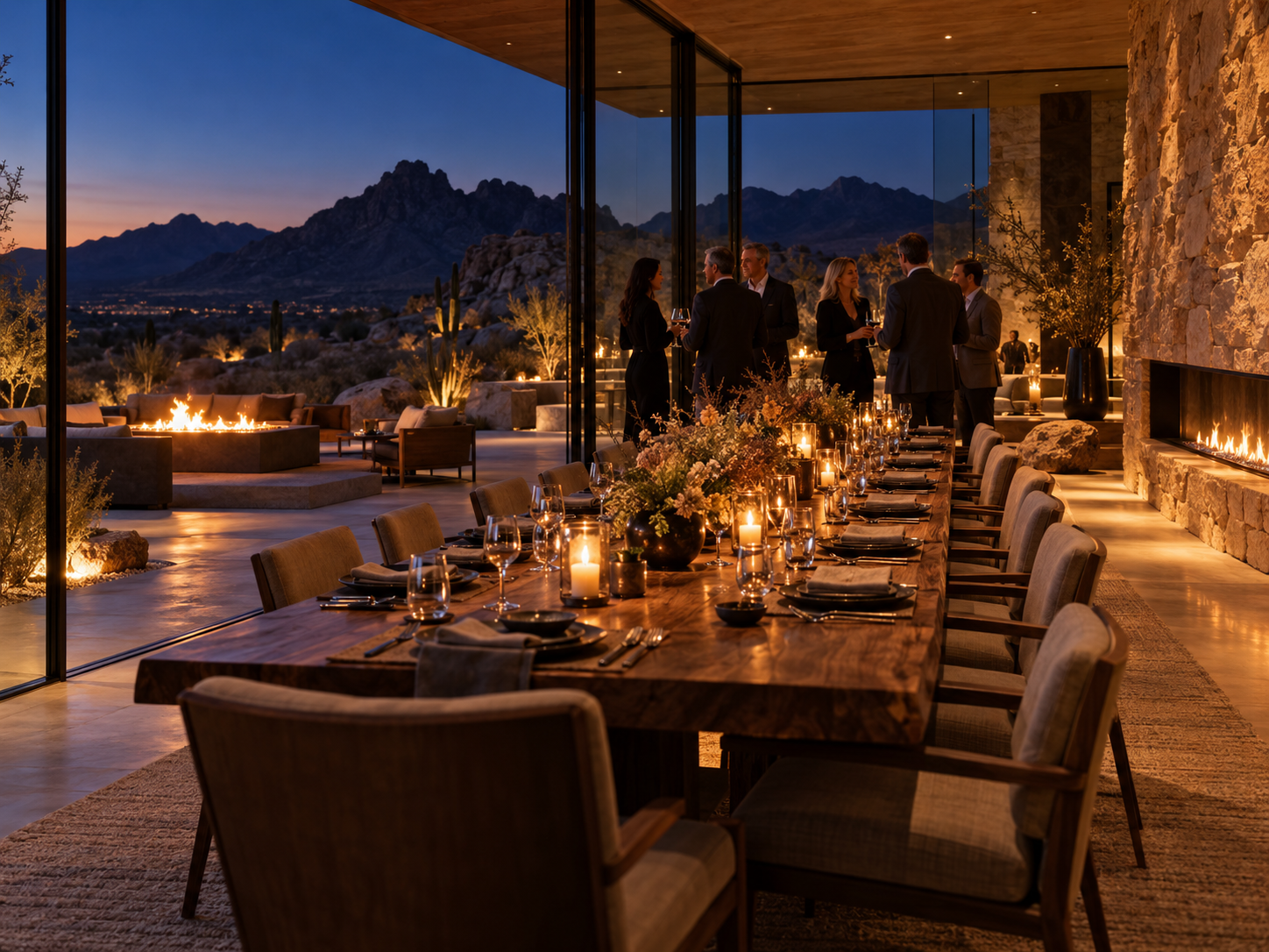 Intimate dinner gathering at a desert venue